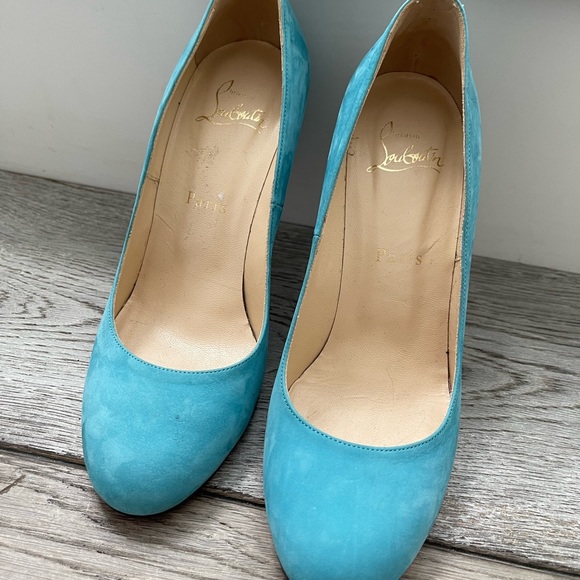 Christian Louboutin Baby Blue Suede round Toe High Heels Shoes 37 7 - Picture 2 of 14